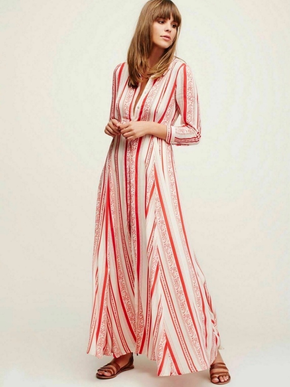 Free People After The Storm Red and White Striped Maxi Dress size 4